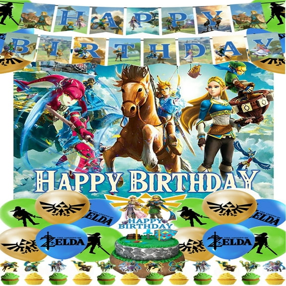 Zelda Theme Birthday Party Decorations Set With Happy Birthday Banner, Balloons, Cupcake Toppers,All-in-One Celebration Party Kit Supplies