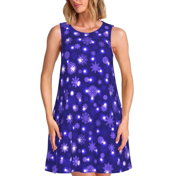 Balery Beautiful Purple Snowflakes Vestidos de verano para mujer con estampado: vestido holgado sin mangas, vestido playero informal y cómodo para días calurosos.