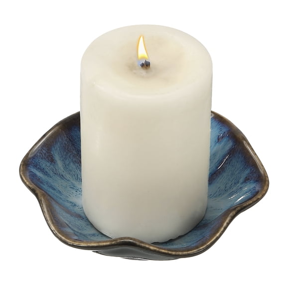 Uxcell Candle Holder Plates, 4 Inch Ceramic Candle Tray Tealight Incense Holder Dish Candlestick for Tea Light Aromatherapy Wedding Rustic Vintage Home Decor, Lotus Leaf Dark Blue