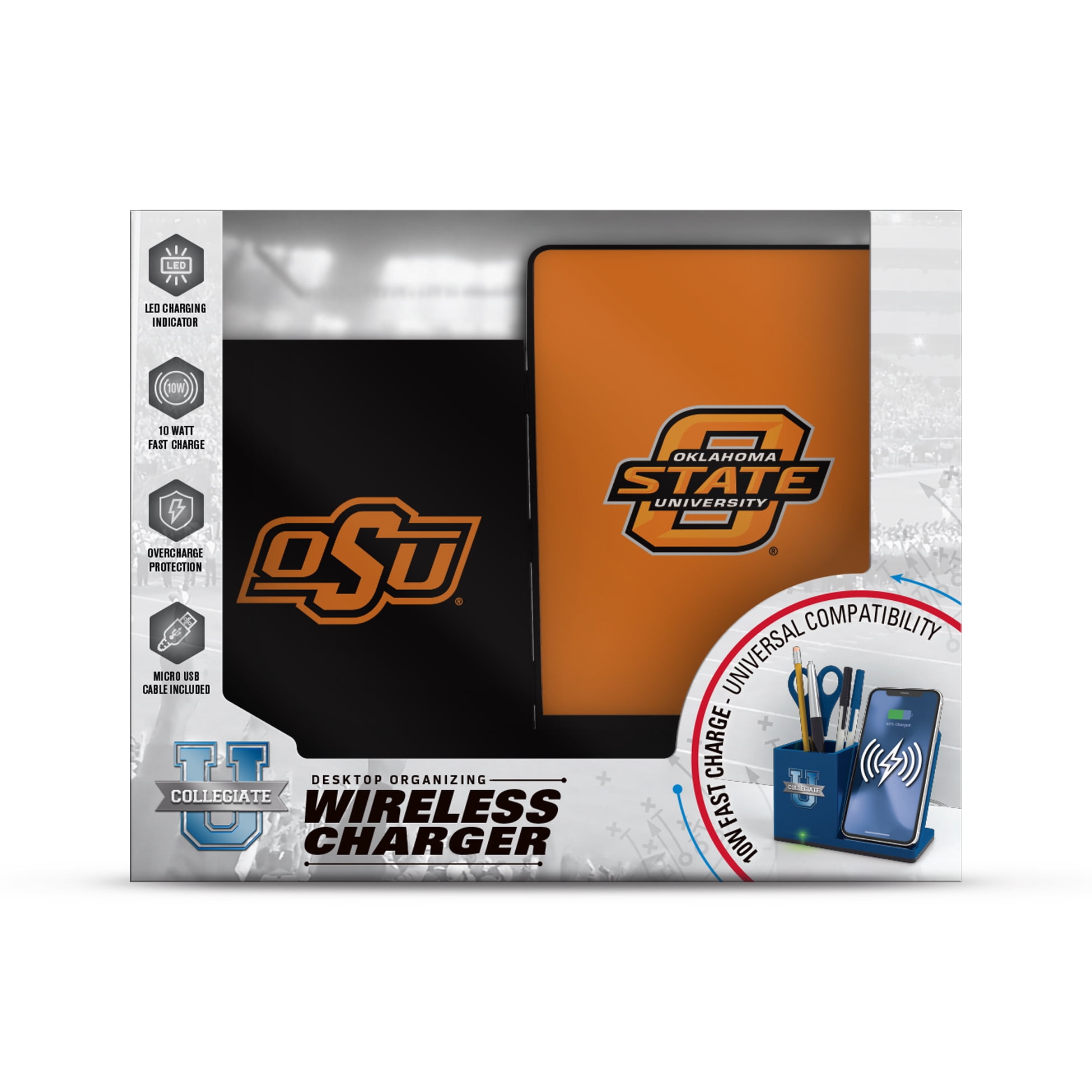 NCAA, OKLAHOMA STATE, WIRELESS CHARGER WITH PEN CUP, BOX