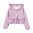 thumbnail image 3 of SNKSDGM Kids Solid Zip Up Hooded Casual Jacket 4-13Y, Long Sleeve Elastic Sweatshirt Coat With Double Big Patch Pockets Loose Cropped Sports Outerwear Girls Light Purple 10-11 Years, 3 of 7