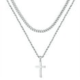 thumbnail image 1 of Ursteel Collar de cruz de plata para hombre, cadena de cuerda en capas de plata de acero inoxidable, collar de cruz para hombre, collar de cruz de 40,6 a 45,7 cm, regalo para el día del padre y el pap, 1 of 1