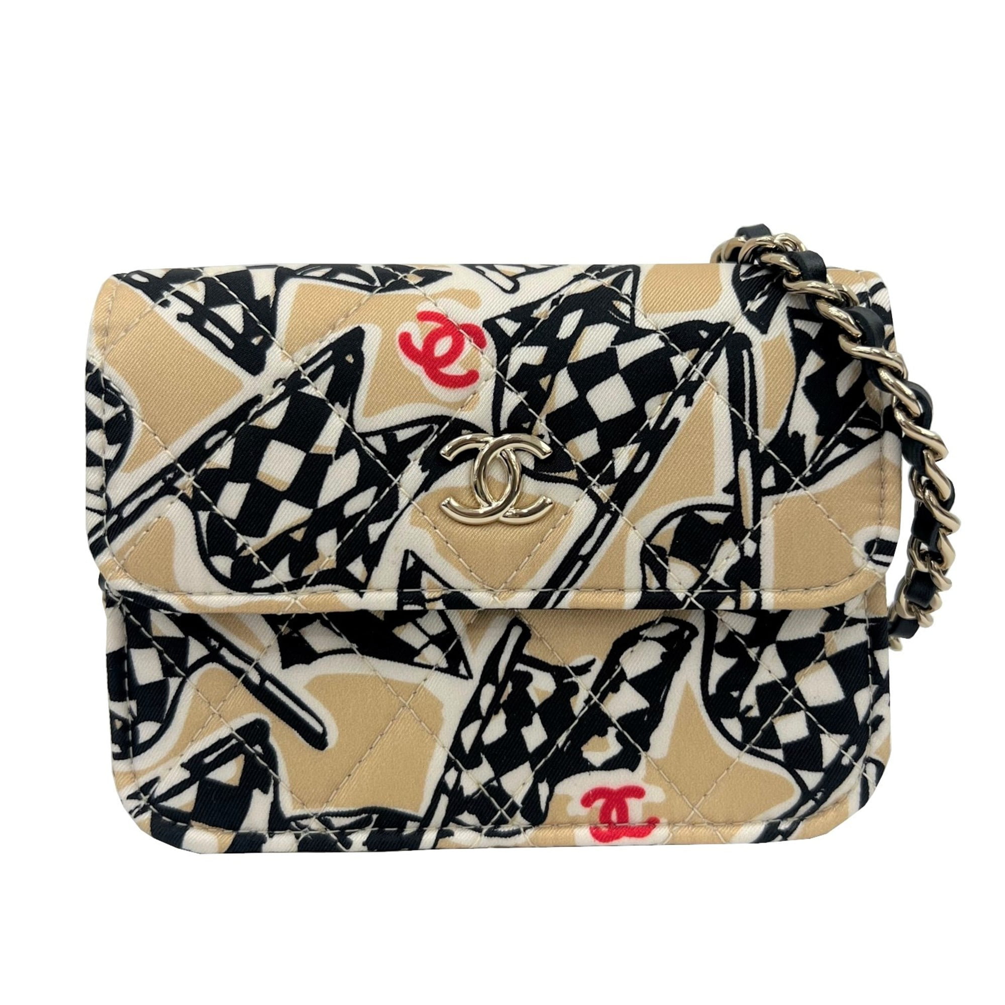 Authenticated Used Chanel CHANEL Earend Checkered Flag Print