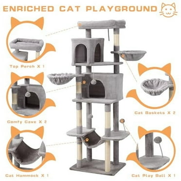 70-Inch Cat Tree,Large Cat Tree Tower with Hammock, Scratching Post, Condo and Multi-Level Cat Tower for Large Cats, Cat Activity Center Playhouse, Light Gray LCT016