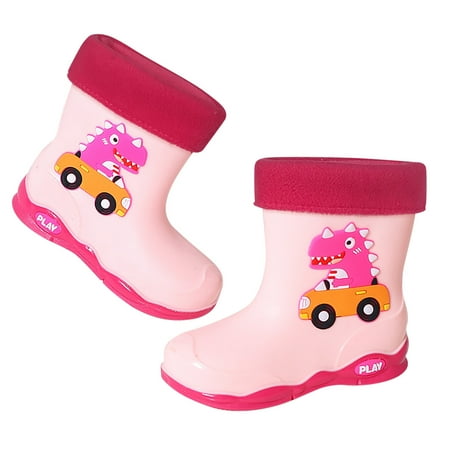 

JIKNTTR Waterproof Kids Boots Girls Boys Rainboots Soft Rubber Sole Rain Boots Children Water Shoes Cartoon Kids Rainboots Shoes Side Zipper Ankle Booties