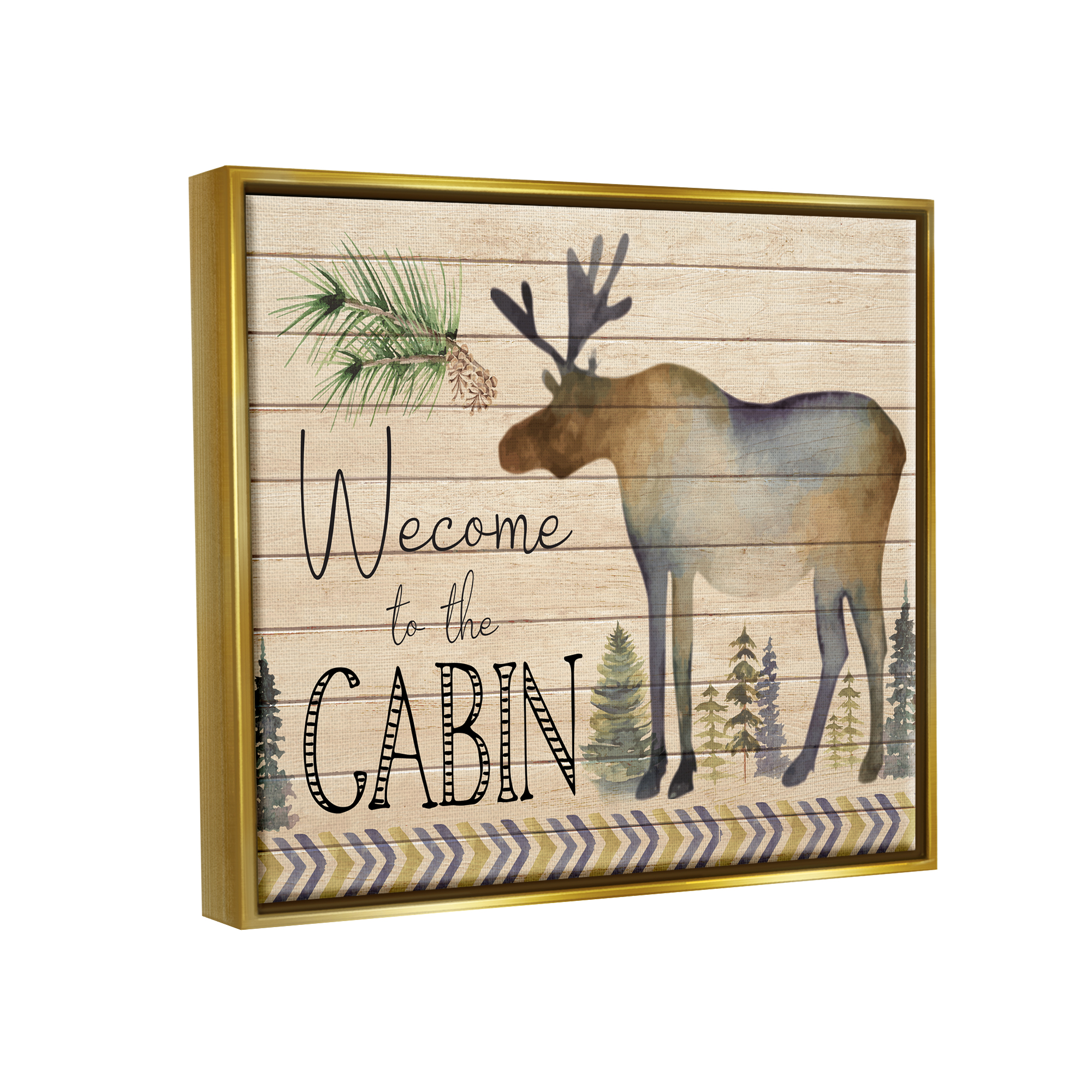 Stupell Welcome To The Cabin Moose Silhouette Animals & Insects Painting Gold Floater Framed Art Print Wall Art
