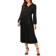 thumbnail image 2 of Elegant Pleated Swing Dress for Women's Solid Sleeveless V-Neck Long Sleeve Wear to Work Black L, 2 of 5