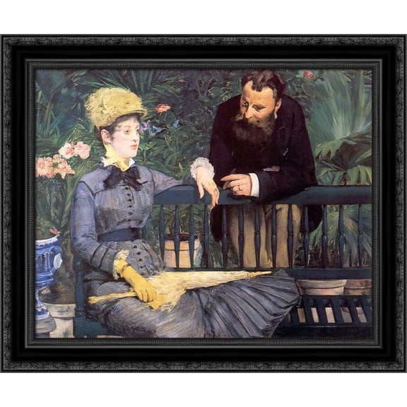 In the Conservatory 23x20 Black Ornate Wood Framed Canvas Art by Manet, Eduard