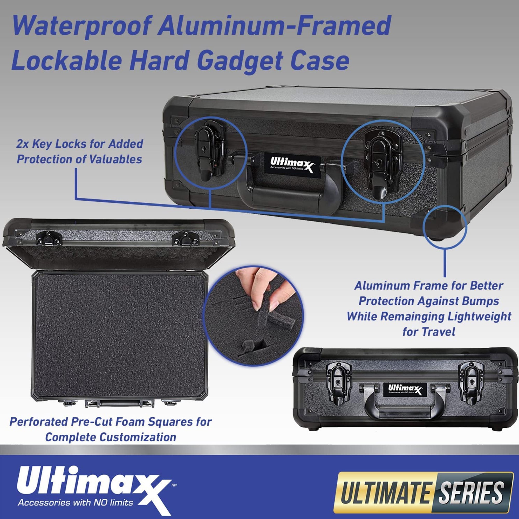 Ultimaxx Gadget Waterproof Hard Case Lockable Aluminum-Framed with Pick and Pluck Foam