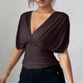 thumbnail image 2 of Wlynlyn Summer Tops for Women V Neck Ruched Wrap Low Cut Elegant Cropped Blouses Short Sleeve Dressy Casual Tops, 2 of 8