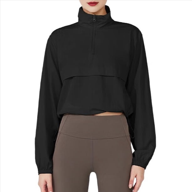 Chaqueta Deportiva con Cremallera para Mujer, Cuello Alto, Resistente Al Viento, Protección Solar, para Hacer Ejercicio Al Aire Libre. Negro S