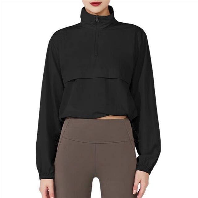 Chaqueta Deportiva con Cremallera para Mujer, Cuello Alto, Resistente Al Viento, Protección Solar, para Hacer Ejercicio Al Aire Libre. Negro S
