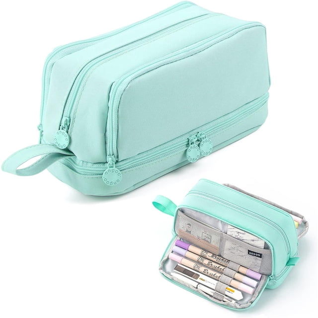 MAMUNU Estuche para lápices de gran capacidad con 4 compartimentos, bolsa para lápices con cremallera y asa portátil, estuche para bolígrafos, organizador de papelería para oficina, universidad,