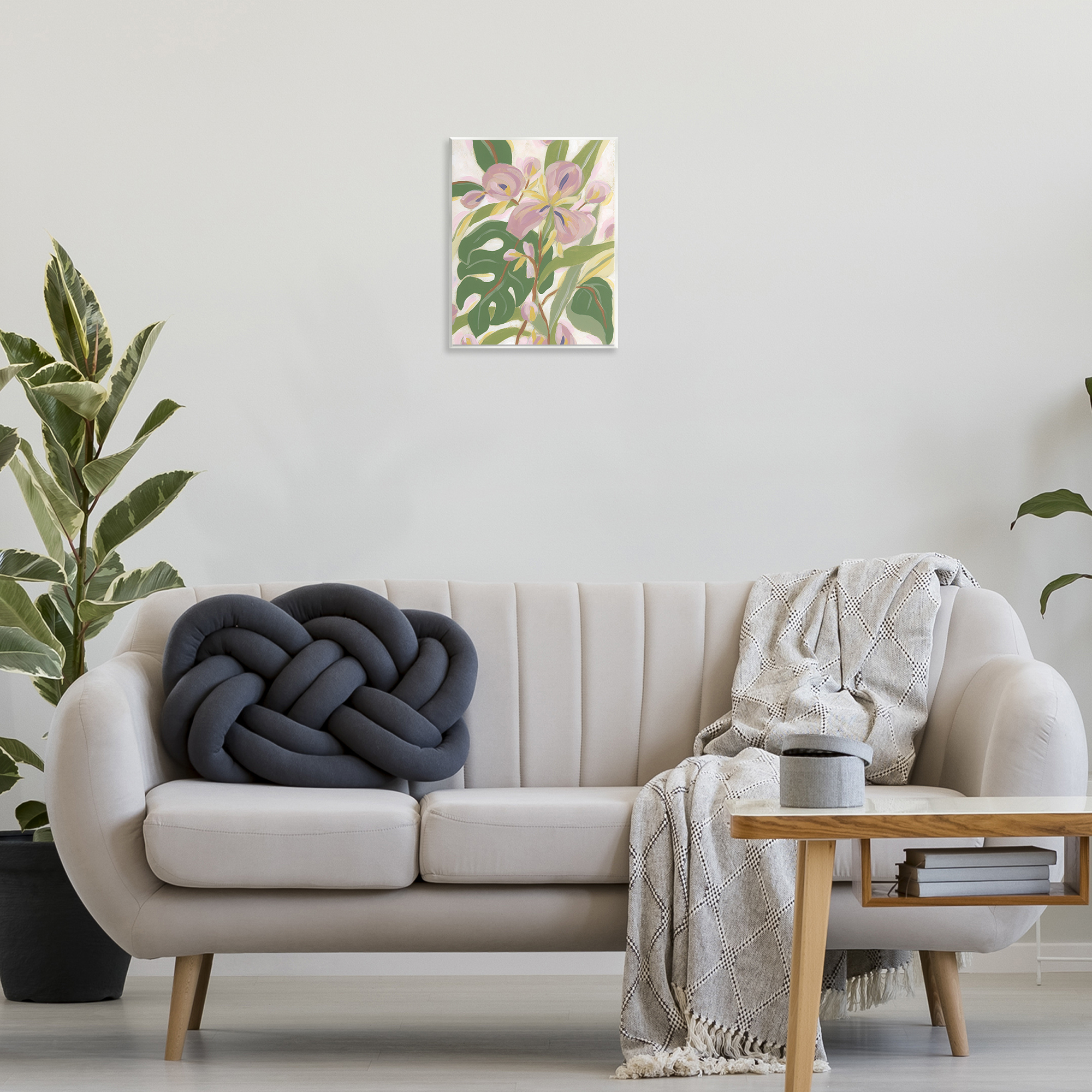 Stupell Industries Monstera & Pink Flower Plants & Flowers Painting Unframed Art Print Wall Art, 11 x 14