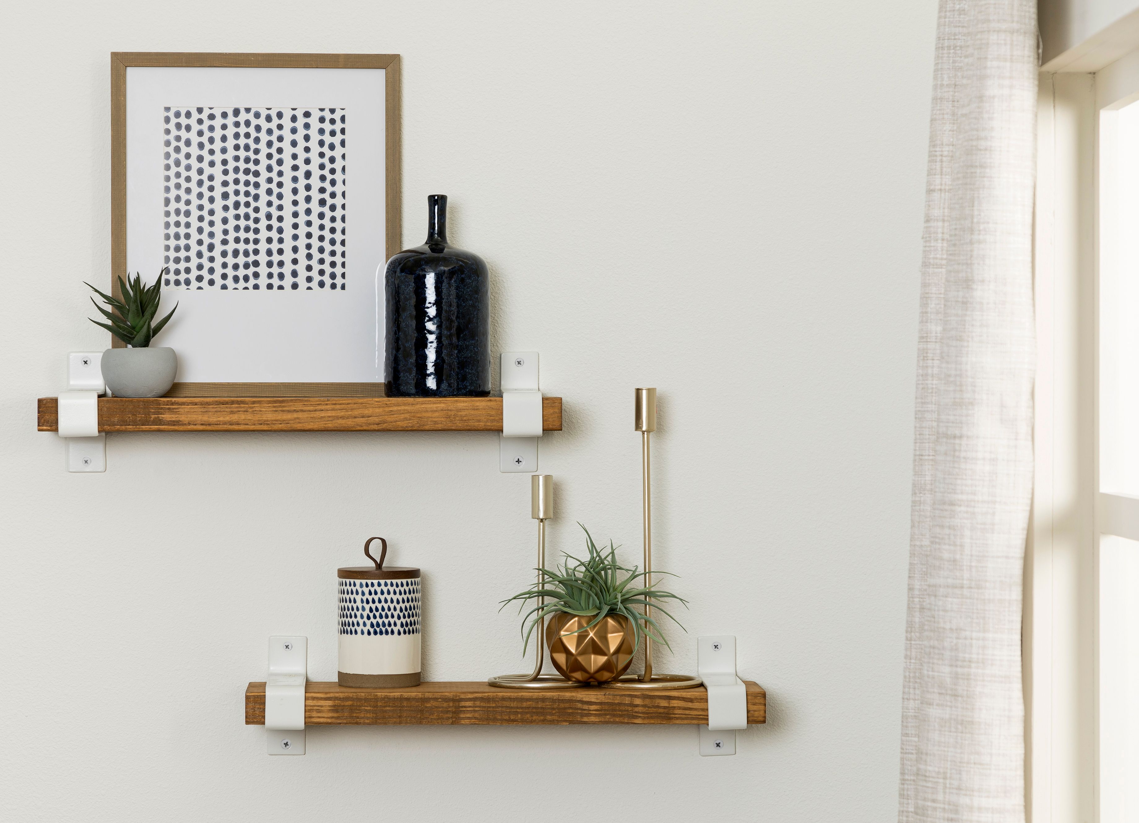 Rustic Wood White Industrial Urban Brackets Wall Mounted Floating Shelves Storage Set for Home