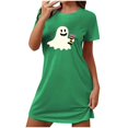 thumbnail image 4 of Sakmal Robes de Nuit Ultra Douces Moomoo Femmes Mignonnes Vertes Halloween Grande Taille Robe de Nuit Imprimé Fantôme Col Rond Manches Courtes Courtes Robes de Nuit P-2TG, 4 of 4