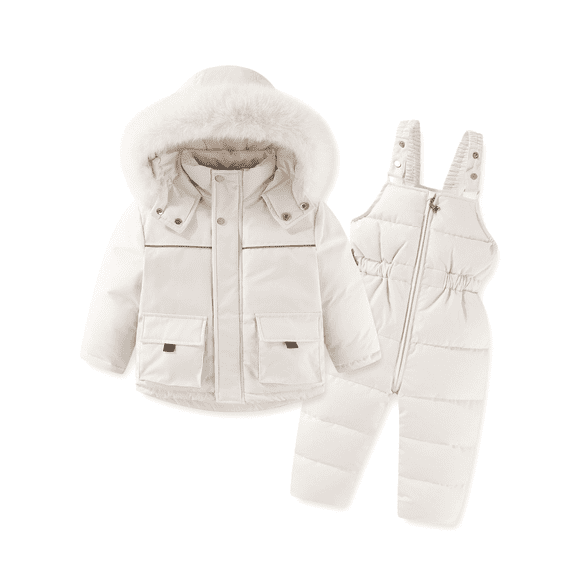 XBASW Toddler Baby Boys Girls Overalls Snowsuit Outfit Winter Warm Snow Pants Hooded Jacket Jumpsuit Set 1-5T