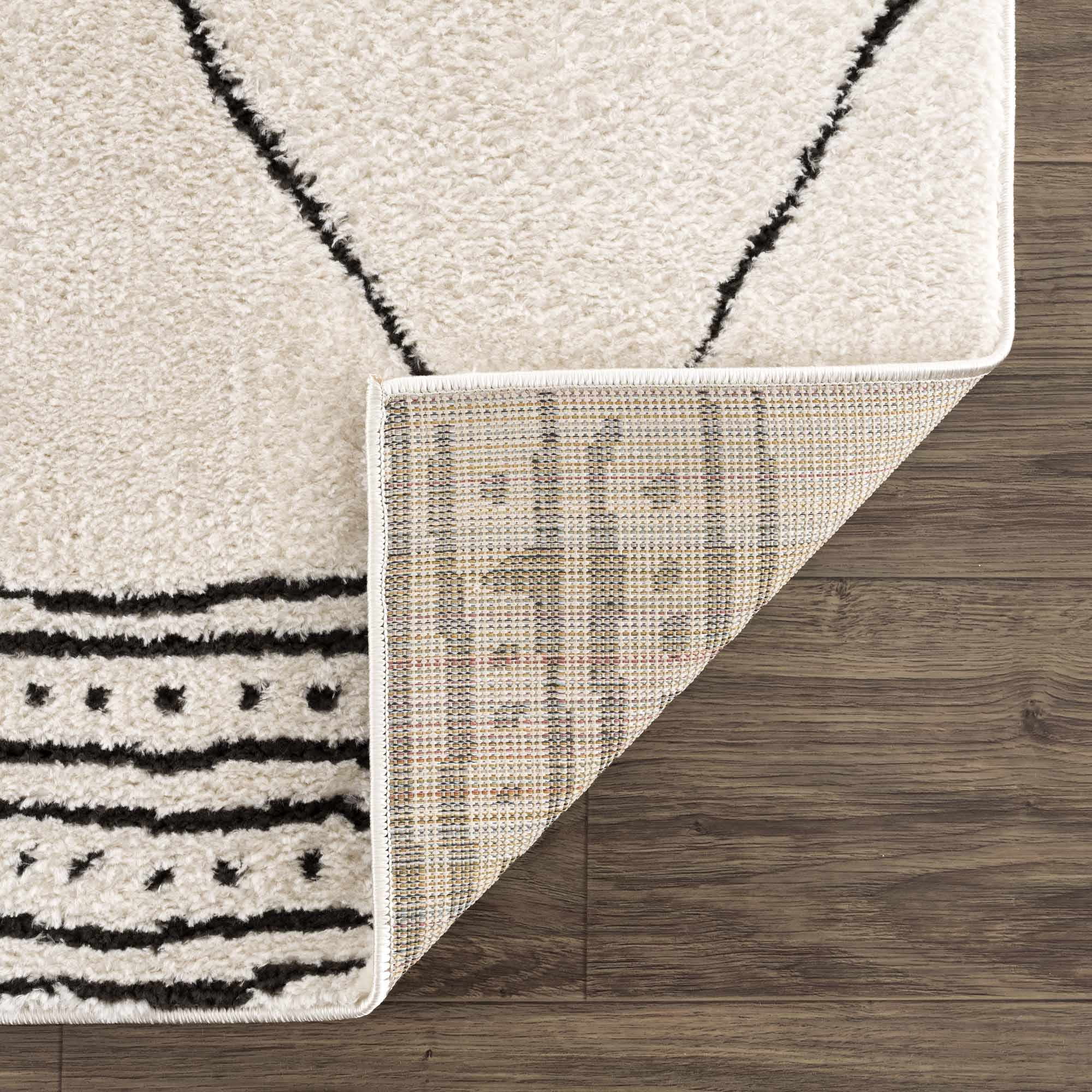 Hauteloom Mahsa Living Room, Bedroom Area Rug - Bohemian Farmhouse Moroccan Trellis - Cream, Black - 5'3" x 7'
