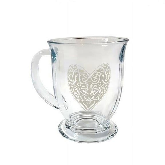 16 oz Celtic Heart Engraved Glass Coffee Mug
