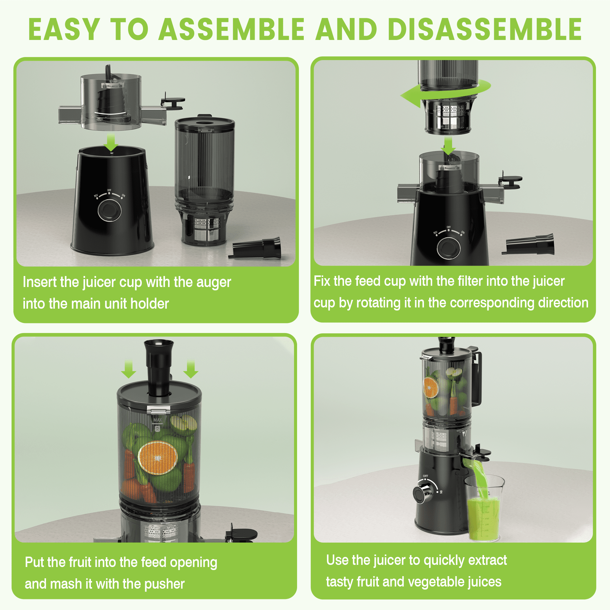 Cofiyard Cold Press Juicer, Slow Masticating Juicer with 5" Feed Chute, 350W Juice Extractor Machine with High Juice Yield, Easy to Clean (Black)