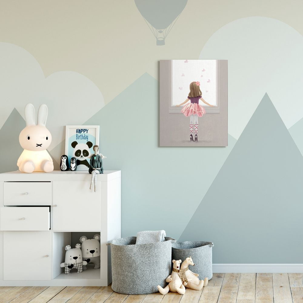 Stupell Industries Little Ballerina Dancer Girl Butterfly Pink Purple Canvas Wall Art Design by Ziwei Li, 24" x 30"