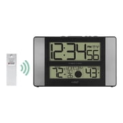 La Crosse Technology Atomic Digital Clock with Temperature and Moon Phase Aluminum finish