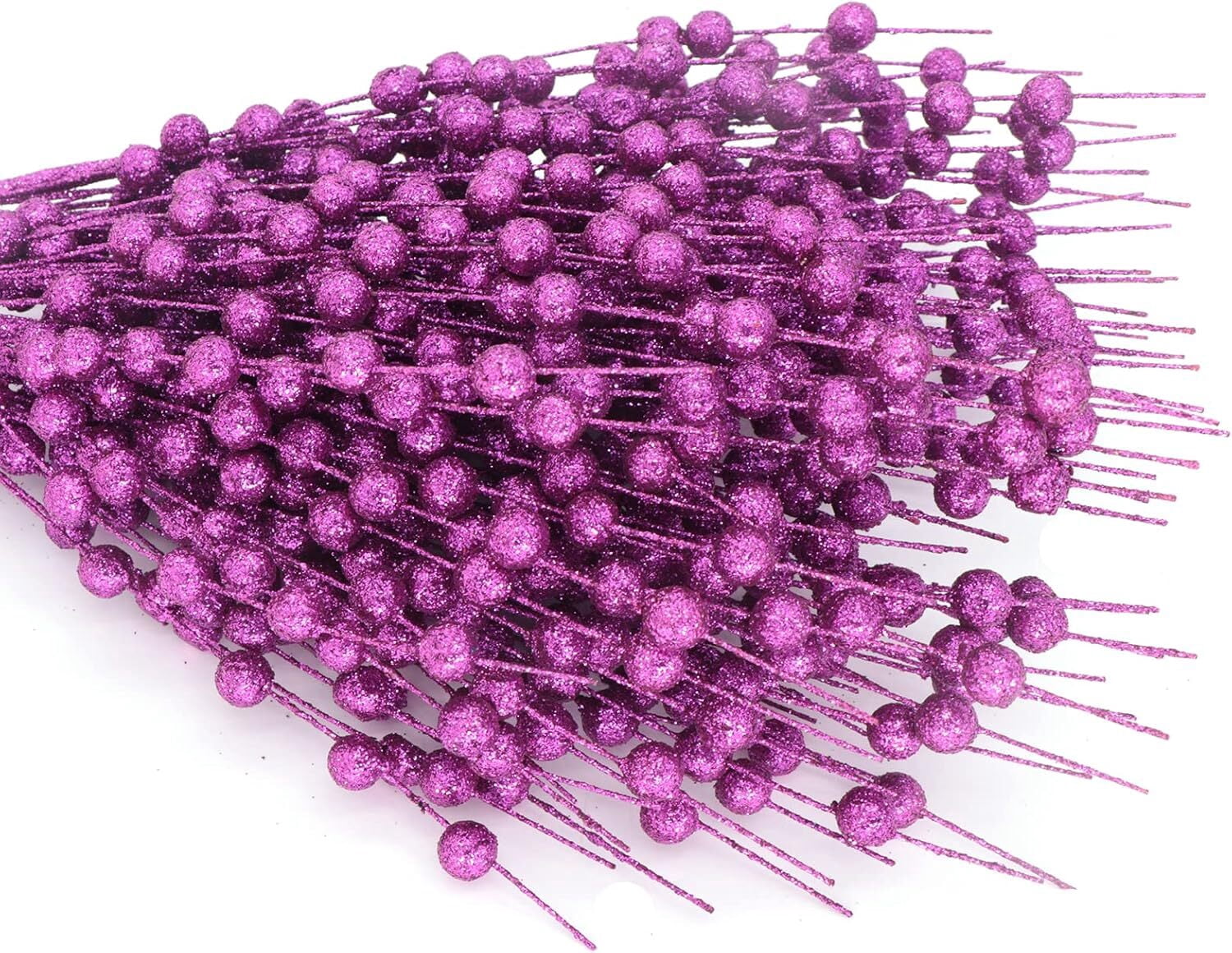 LQQBOX 30 Purple Artificial Glitter Berry Stems 19.7" Fake Christmas Picks Decorative Glitter Sticks for Christmas Tree DIY Wreath Crafts Fireplace Decor