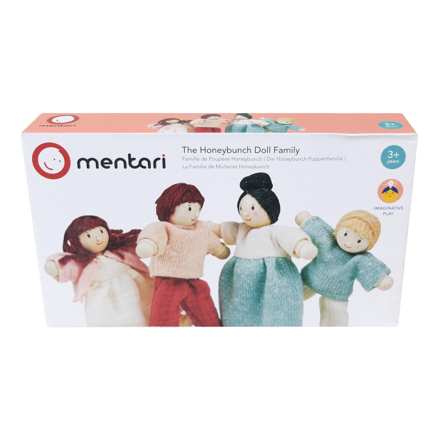 Mentari Toys - Honeybunch Wooden Doll Family - Enhance Creative Storytelling with Artisan Wooden Dolls for Your Doll House - Age 3+