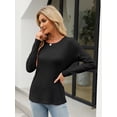 thumbnail image 3 of FUNING  Women's Color Block Tops Casual Long Sleeve Tunic Round Neck Pullover Shirts, 3 of 7