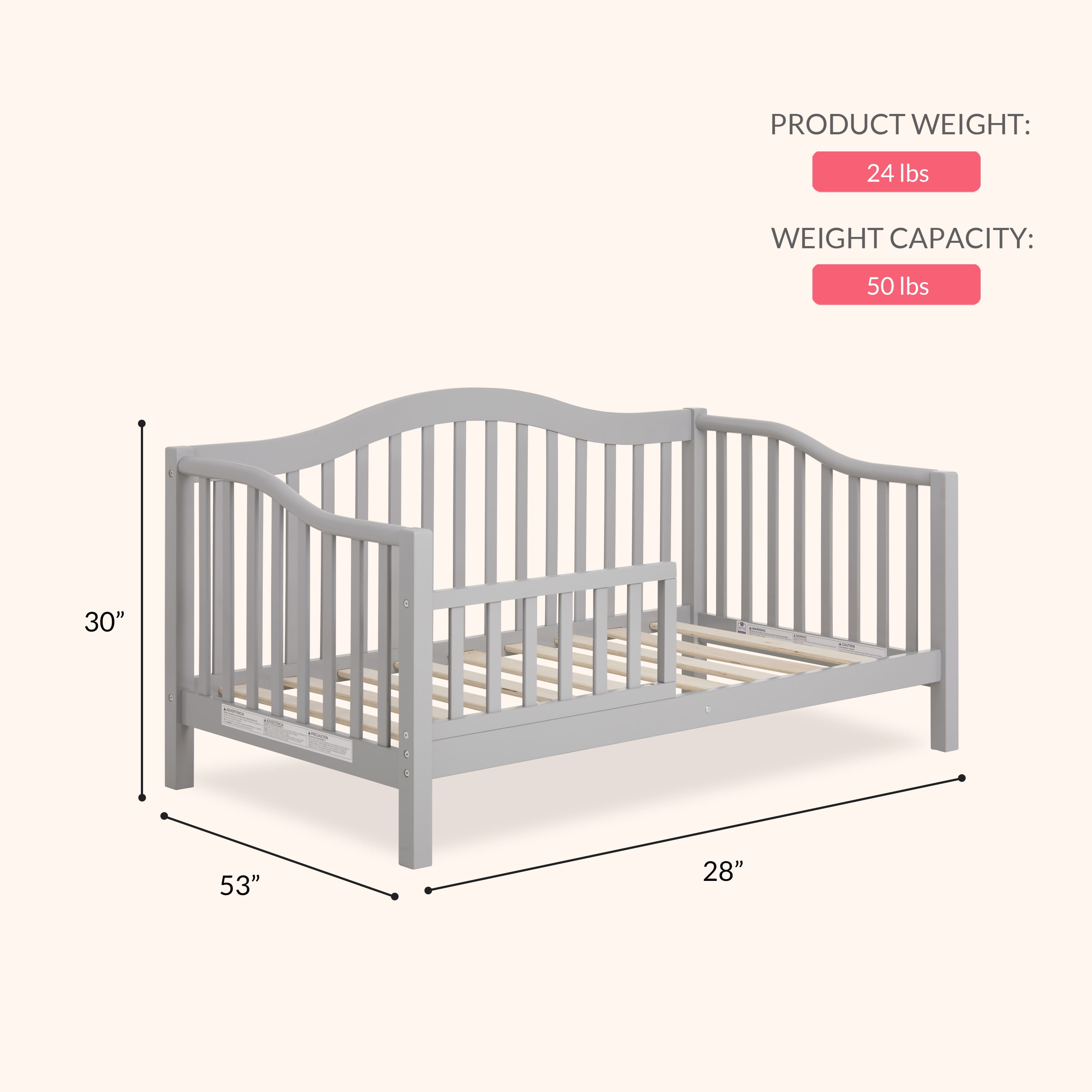 Dream On Me Austin Toddler Day Bed, Pebble Grey