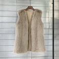 thumbnail image 2 of Women's Winter Vest Jackets Faux Fur Coat V Neck Sleeveless Open Front Cardigans Casual Elegant Dressy Outwear (S, Khaki), 2 of 4