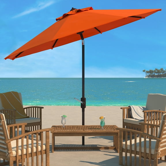 SAFAVIEH Ortega 9' Market Crank Auto Tilt Patio Umbrella, Orange