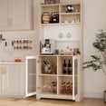 thumbnail image 2 of 71" Tall Sideboard Buffet Cabinet with Hutch, 6-Tier Kitchen Pantry Cabinet with 2 Glass Doors, Pegboard, Microwave Shelf, Open Shelves, Modern Coffee Bar Station, Natural, 2 of 8