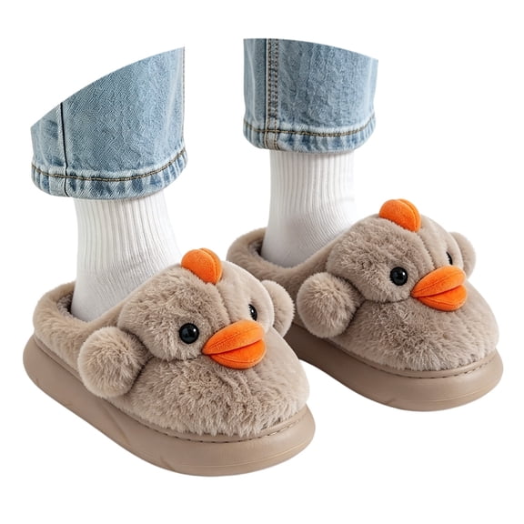 Otqutp Toddler Kids Fuzzy Duck Slippers Cute Plush Warm Closed Back House Shoes Winter Home Slippers for Boys Girls