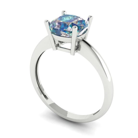 2 ct Cushion Cut Blue Moissanite Solitaire Engagement Ring for Women in 18K White Gold