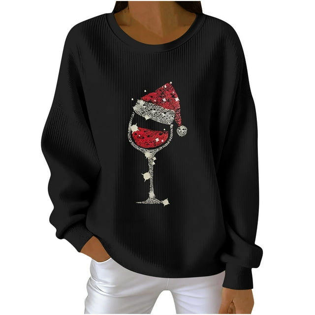 RXMEKW Chandail pour Femmes à Manches Longues à Col Rond, Blouse Décontractée en Polyester avec Imprimé de Noël pour Fêtes des Fêtes et Usage Quotidien