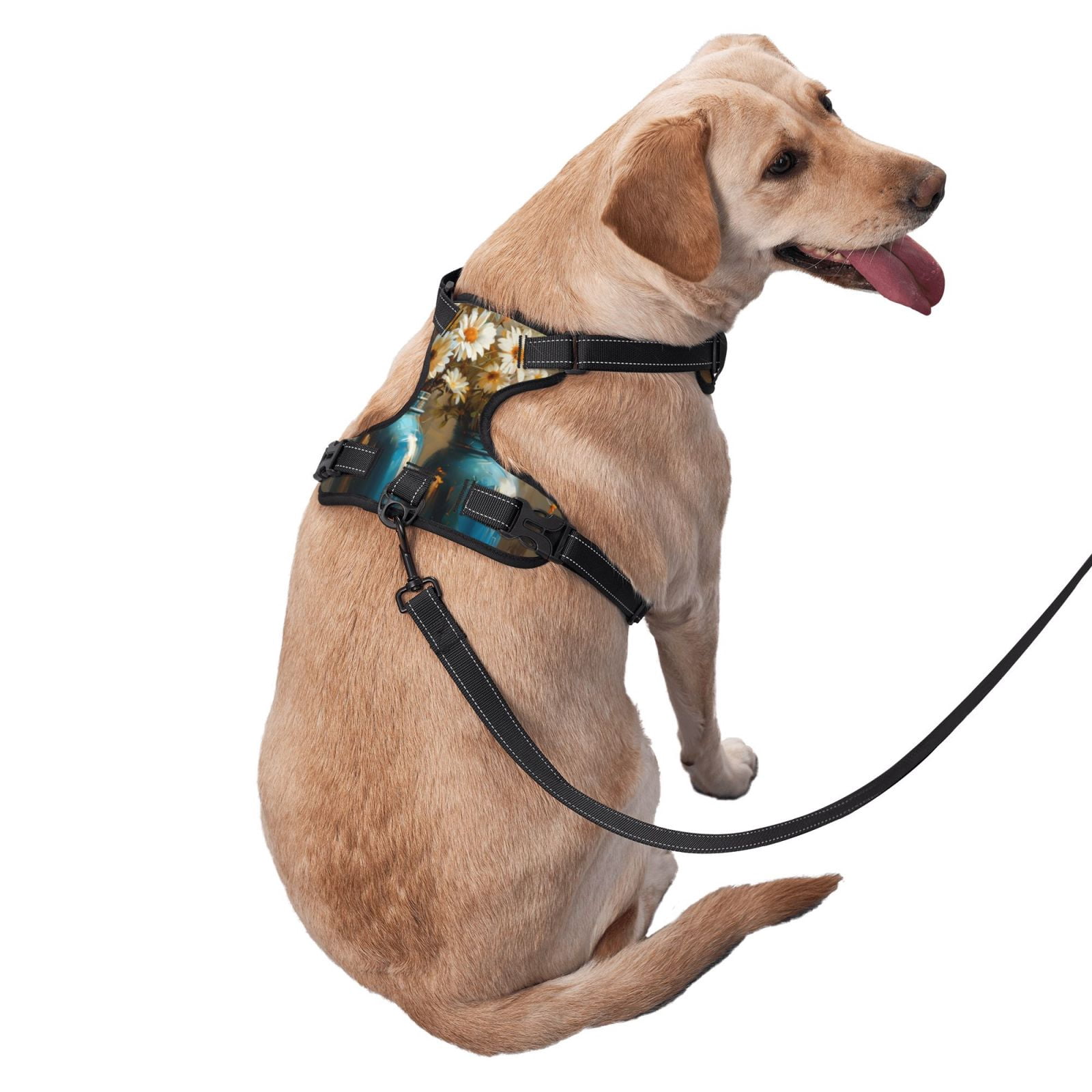 Fuzoiu Rustic Daisy Mason Jars Print Reflective Dog Harness,Adjustable, Breathable Pet Vest,Dog Harness No Pull,No Choke Pet Vest for Small, Medium, and Large Dogs-Medium