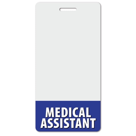 MEDICAL ASSISTANT Heavy Duty Vertical Navy Blue (100 pack) - Spill & Tear Proof Cards - 2 Sided USA Printed Quick Role Identifier ID Tag Backer by BadgeZoo