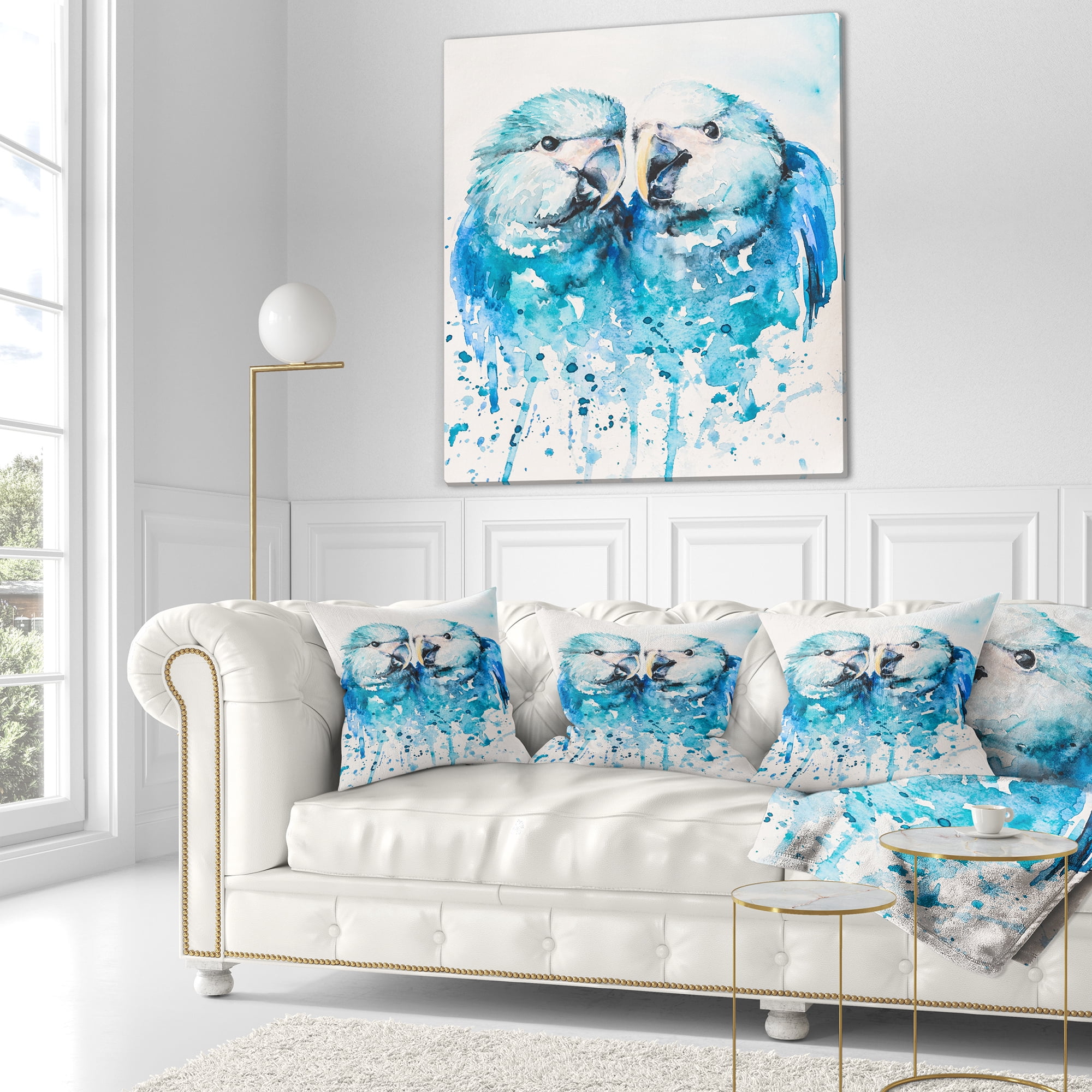 Designart Spix s Macaw Watercolor - Abstract Throw Pillow - 16x16