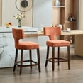 thumbnail image 2 of 26 Inch Counter Height Bar Stools Set of 2 with Curved Backrest and Copper Nail Accents, Farmhouse Style Upholstered Seating for Kitchen or Dining Room, Heavy Duty Hardwood Frame, Orange, 2 of 8