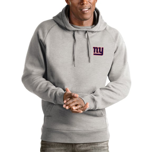 Men's Antigua Heathered Gray New York Giants Logo Victory Pullover Hoodie