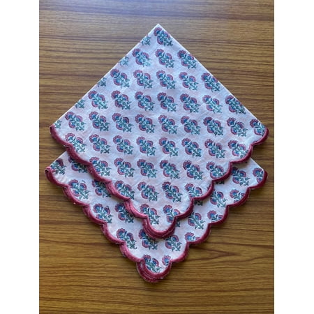 

Salmon Pink Sangria Red Indian Hand Block Printed Embroidered Pure Cotton Cloth Napkins 9x9 - Cocktail Napkins 20x20 - Dinner Napkins