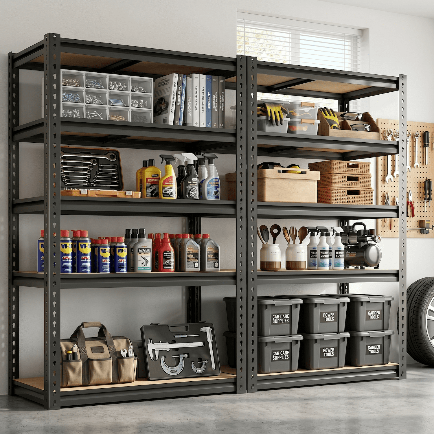 Xiweot Heavy Duty Garage Shelves, 5-Tier Metal Storage Shelves with Adjustable Steel Rack, 60"H Freestanding Storage Rack 2000 LBS Industrial Shelving Unit for Basement, Warehouse, Workshop, Pantry