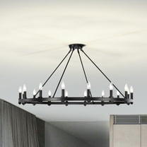 Elijah Matte Black 16-Light 47-Inch Round Wagon Wheel Chandelier