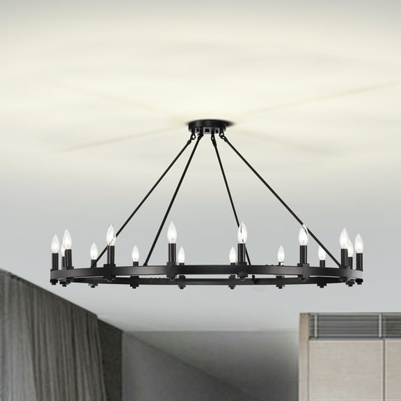 Elijah Matte Black 16-Light 47-Inch Round Wagon Wheel Chandelier