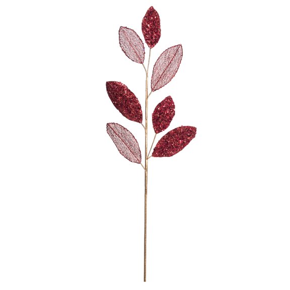 Vickerman 20" Red Mesh Apple Leaf Artificial Christmas Spray. Includes 3 sprays per pack.