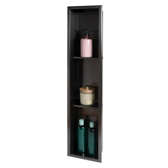ALFI Brand ABNP0836-BB 8 x 36 Po PVD Noir Brossé Acier Inoxydable Vertical à Triple Tablette Niche de Douche