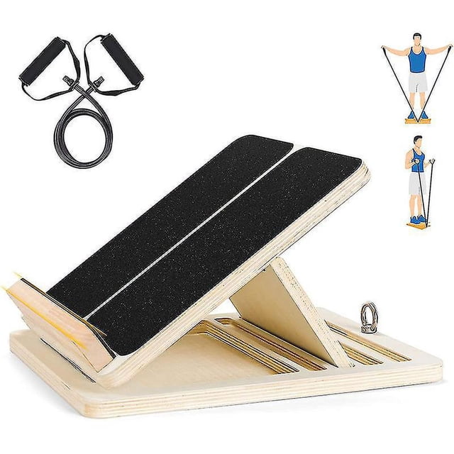 ZHAOCHENG Tabla inclinada ajustable, tabla inclinada de madera para pantorrillas, tabla inclinada para tobillos con tubo de resistencia elástica adicional, plegable