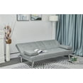 thumbnail image 2 of Futon Sofa Bed, Modern Linen Upholstered Convertible Sleeper Sofa Bed with Metal Legs and 2 Cup Holders, Folding Sleeper Couch with Removable Armrests for Living Room Bedroom, Light Gray, 2 of 7