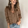 thumbnail image 2 of Women's Sweater Solid Long Sleeve V Neck Button Up Hollow Out Cardigan Casual Knitted 2025 Fall Outfits, 2 of 5